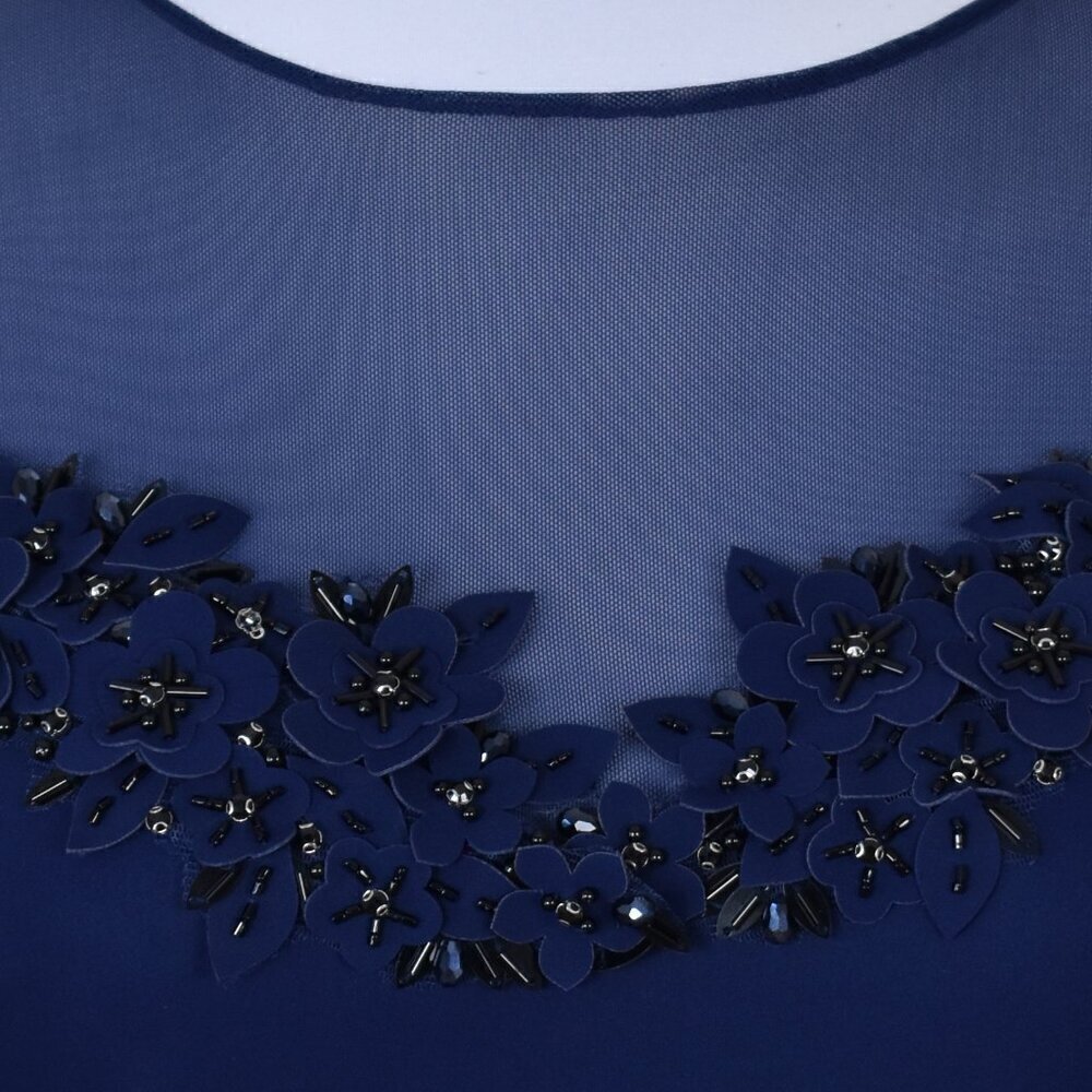 Teri Jon Rickie Freeman Long Navy Blue Formal Dress NEW 2 - Picture 8 of 11